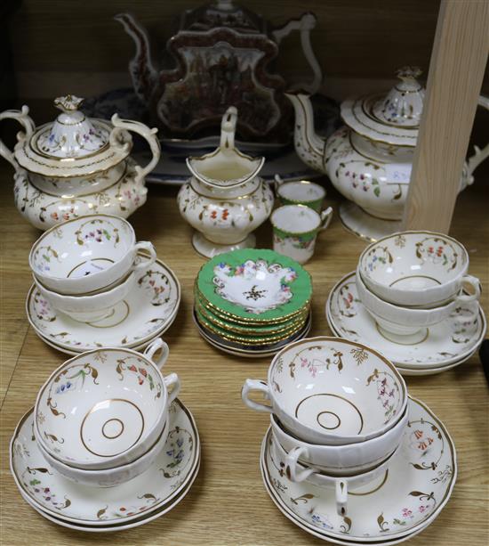 A Victorian teapot on stand, floral part tea set etc